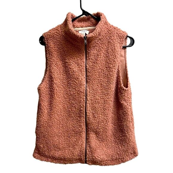 Umgee Dusty Pink Sherpa Full Zip Vest Turtleneck SZ S - Picture 1 of 4